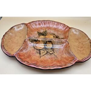 Tuscany Serving Dish, Scalloped Design Fruit And Leaves 13" Long  9.75" Wide
